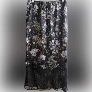 ASOS • Bias Cut Satin Midi Slip Skirt With Lace Trim in Floral Print • Size 10